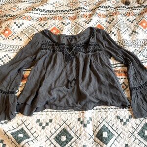 American Eagle loose fit embroidered tunic top shirt with tassel strings size Sm